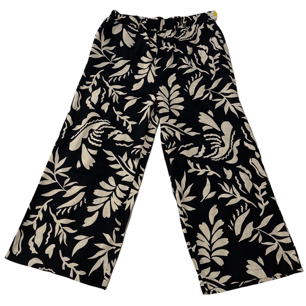 Mexx Black Wide Leg Pants with Cream Leaf Print